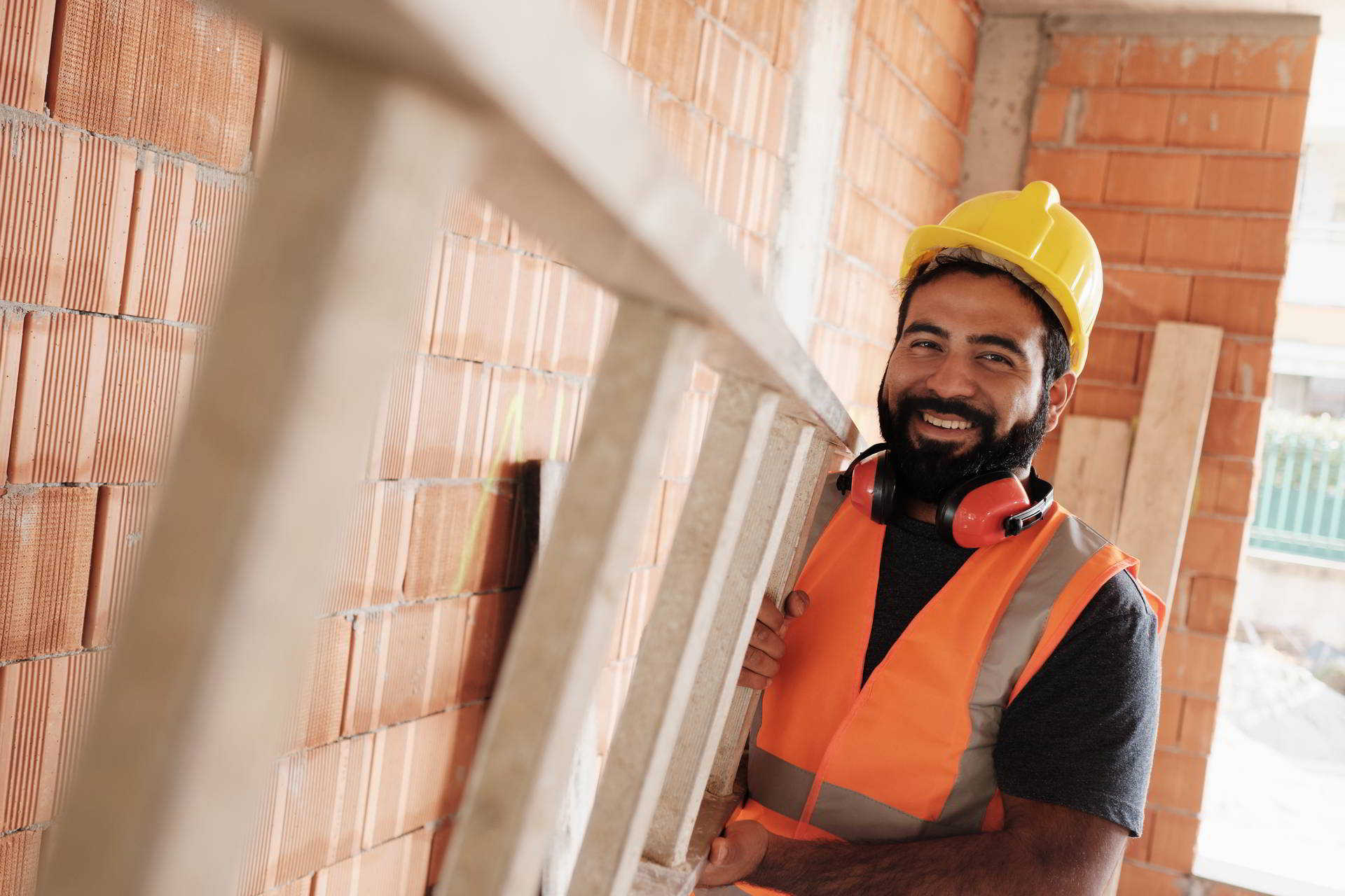 confident people working construction site portrait happy hispanic work