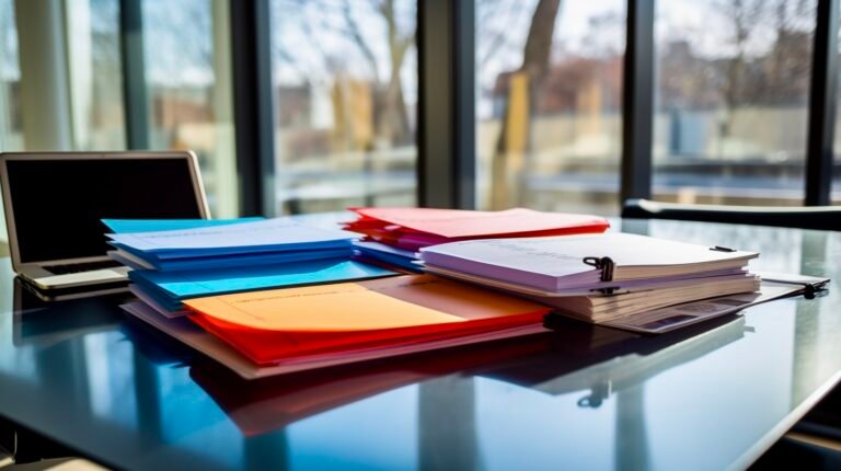 absender_colorful_business_documents_on_a_modern_desk_in_daylig_c2da8417-4147-4cfd-8d46-6f892bb935a5