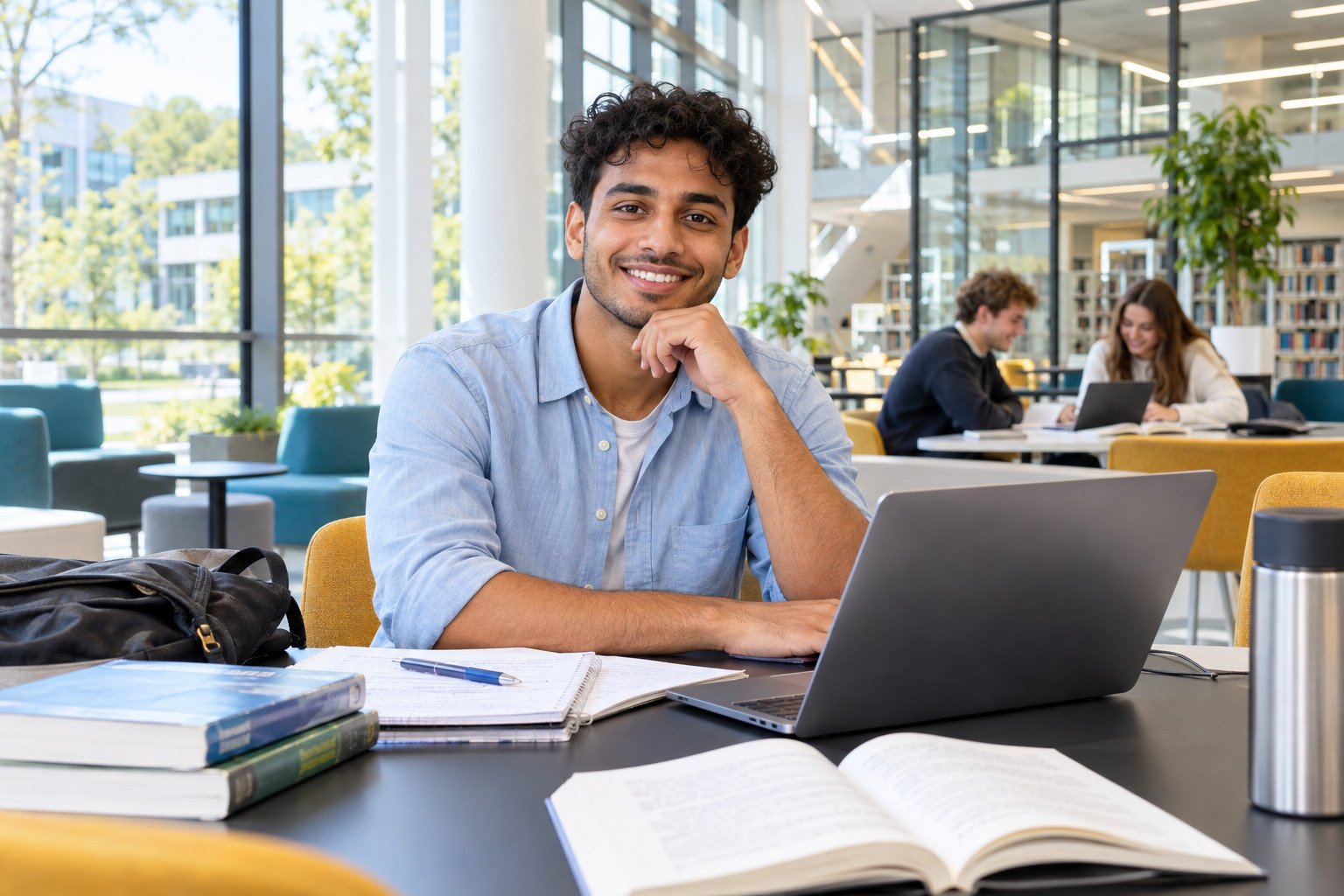 Internationaler Student im modernen deutschen Lernraum