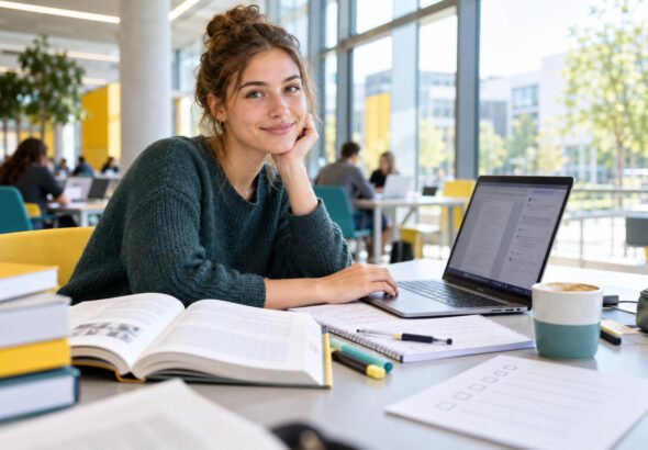 Studentin prüft KI-Schreibtools im Studium