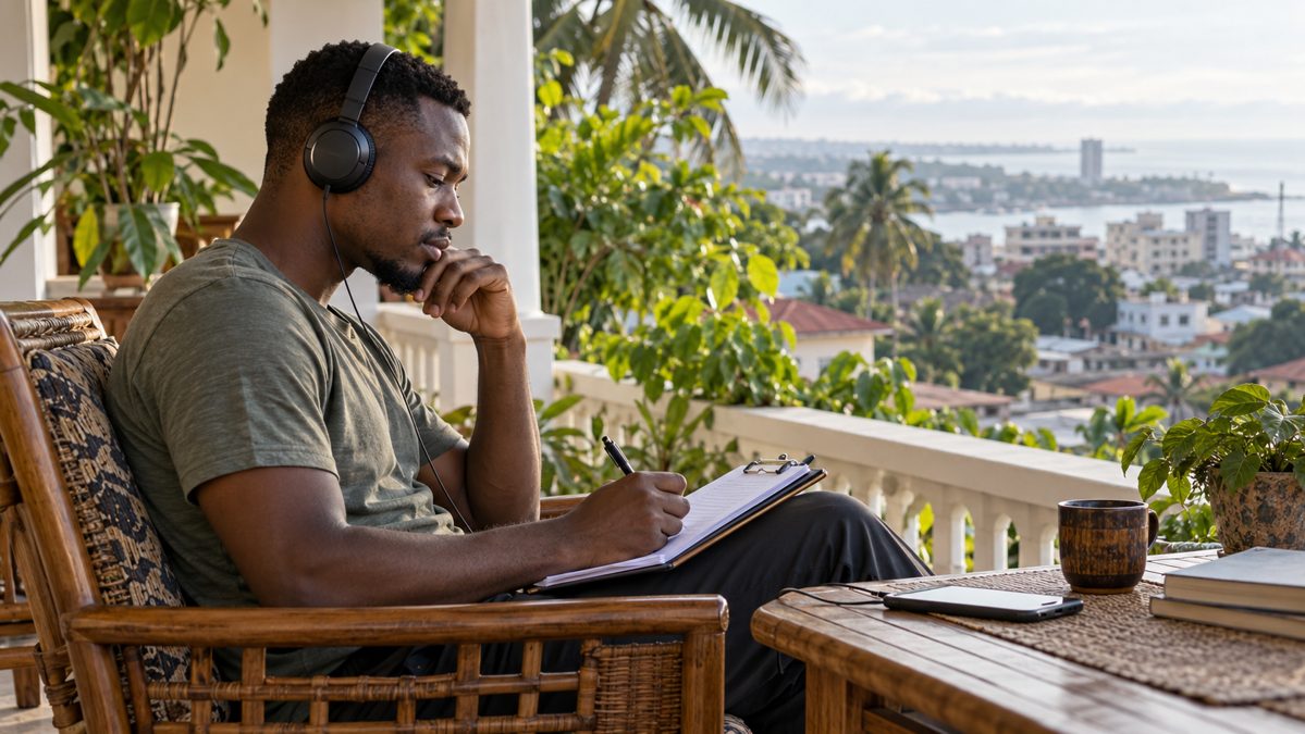 Ein Erwachsener lernt selbstständig in Monrovia