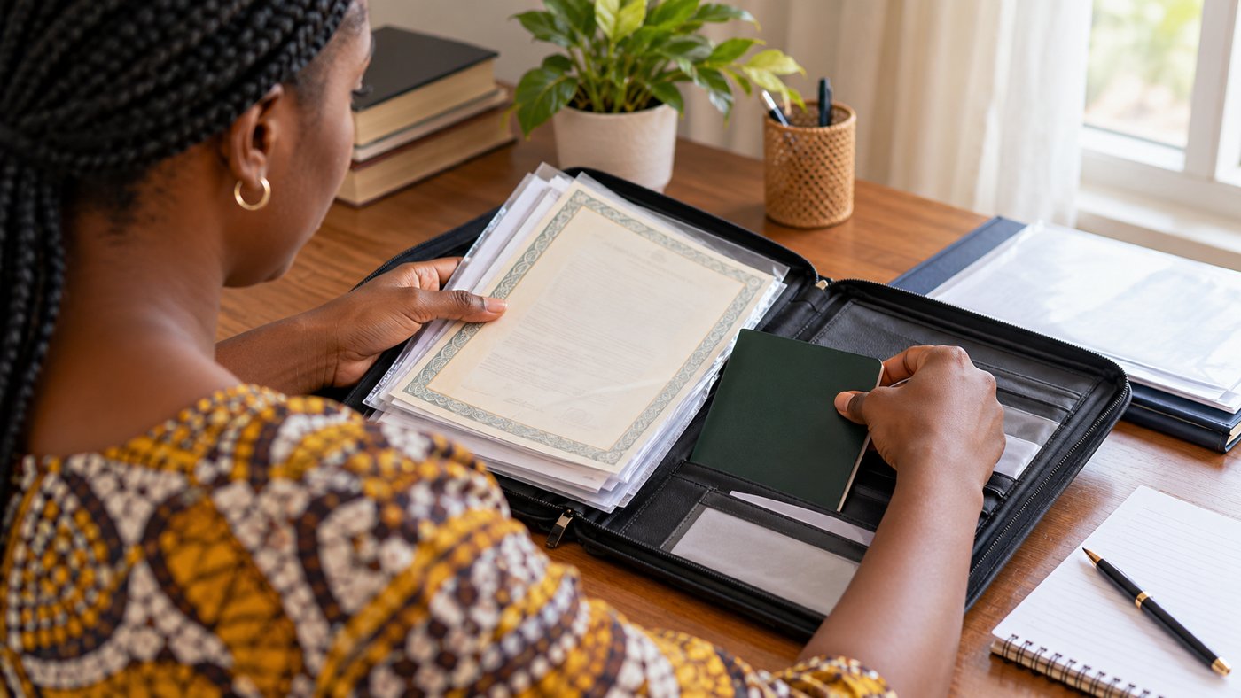 Nigerianische Bewerberin ordnet Qualifikationsunterlagen
