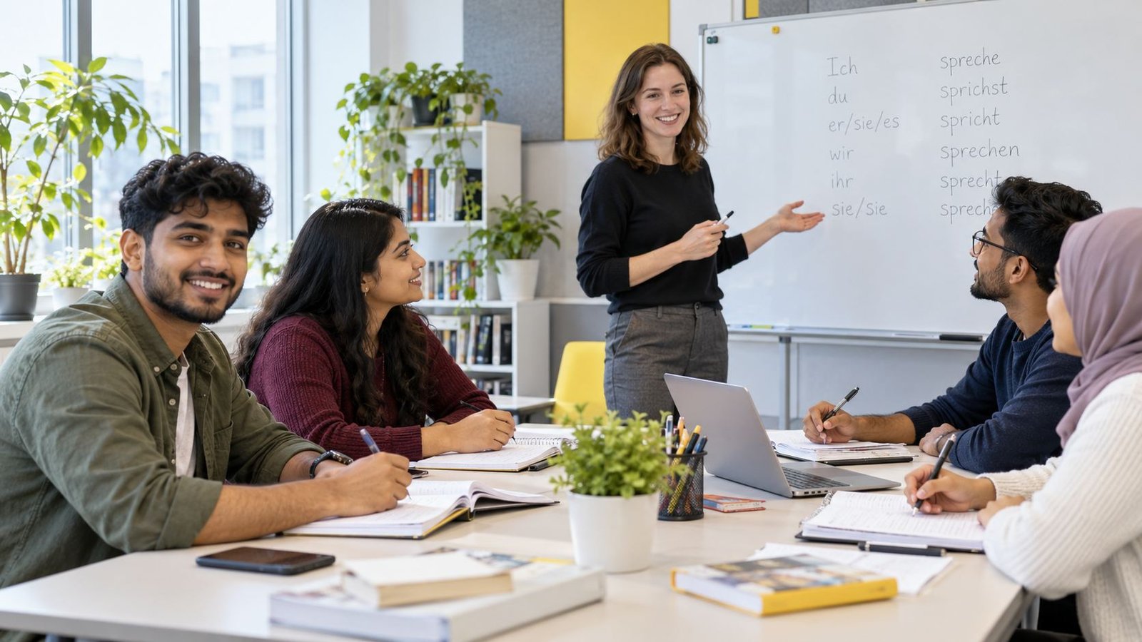 Erwachsene aus Bangladesch beim Deutschlernen
