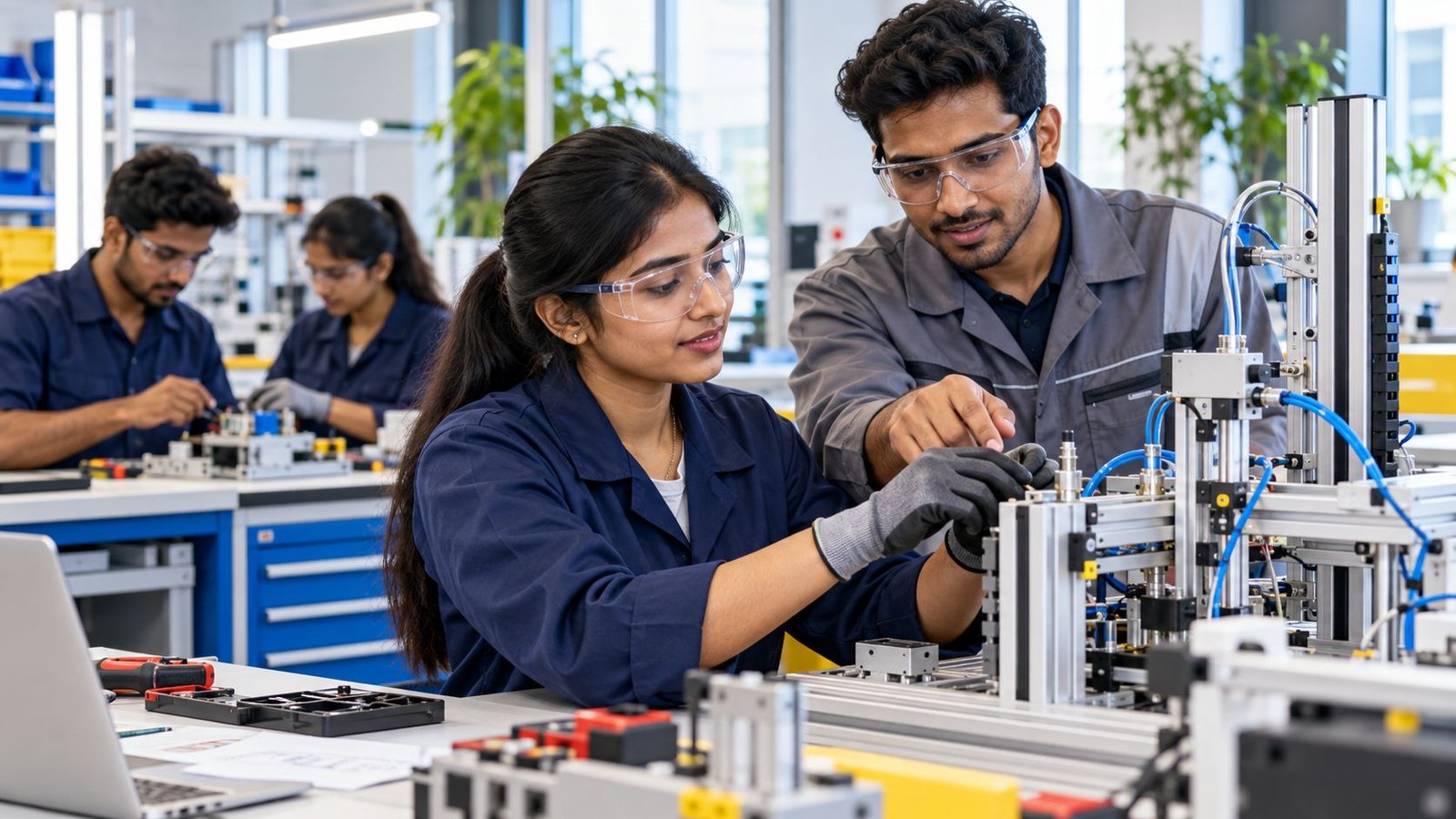 Erwachsene aus Bangladesch bei praktischer technischer Weiterbildung