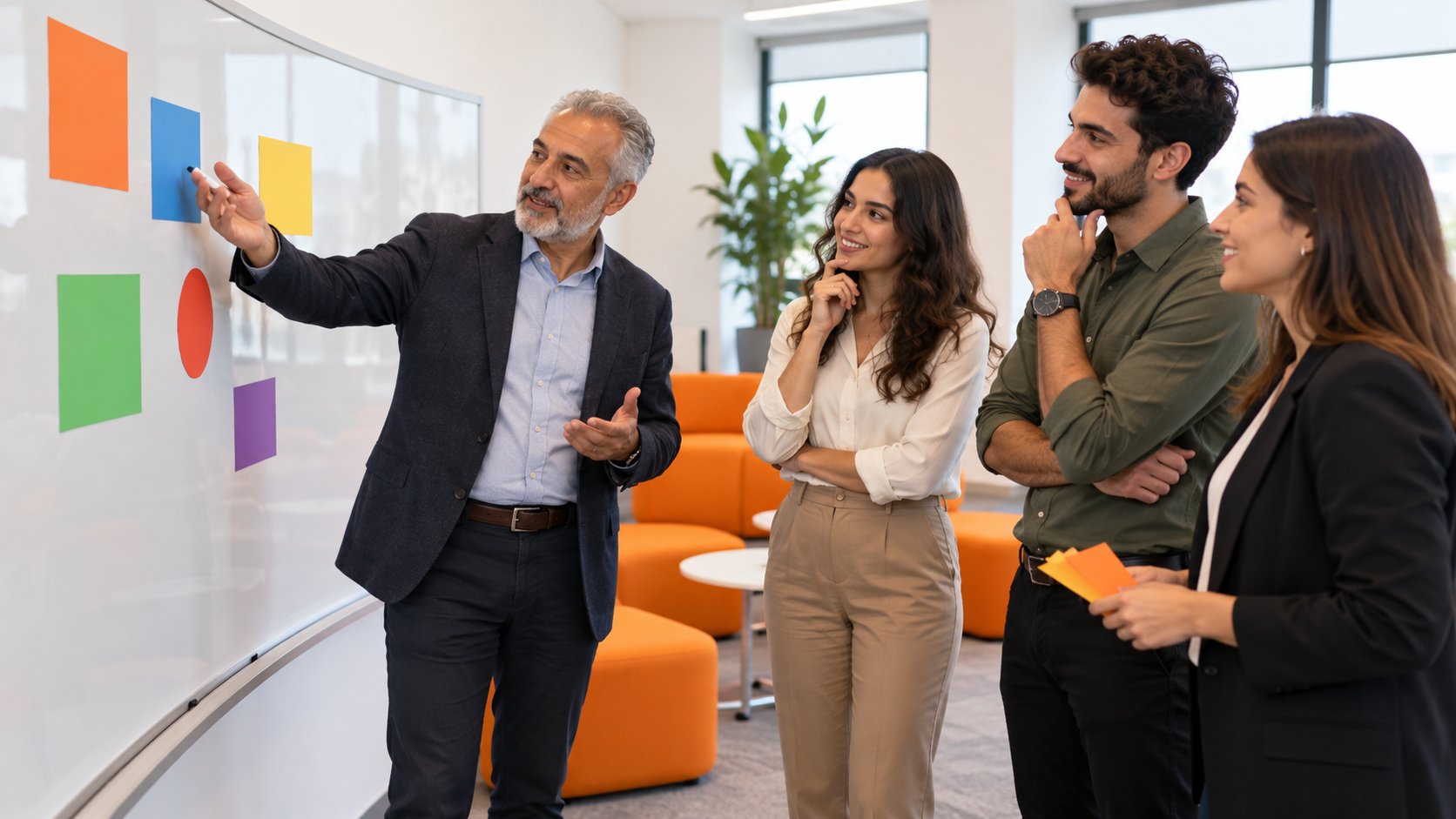 Erwachsene Lernende in der Türkei besprechen berufliche Entwicklung im Seminar