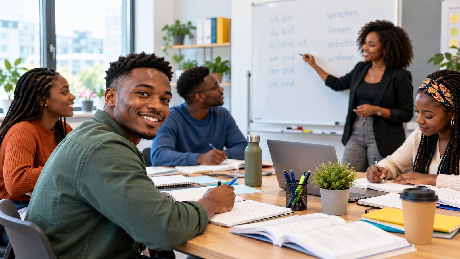 Erwachsene aus Ghana beim Deutschlernen