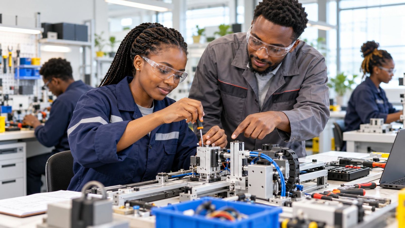 Erwachsene aus Kenia bei praktischer technischer Weiterbildung
