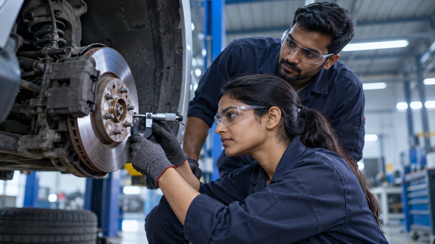 Praktische Fahrzeugtechnik und präzise Messung in Indien