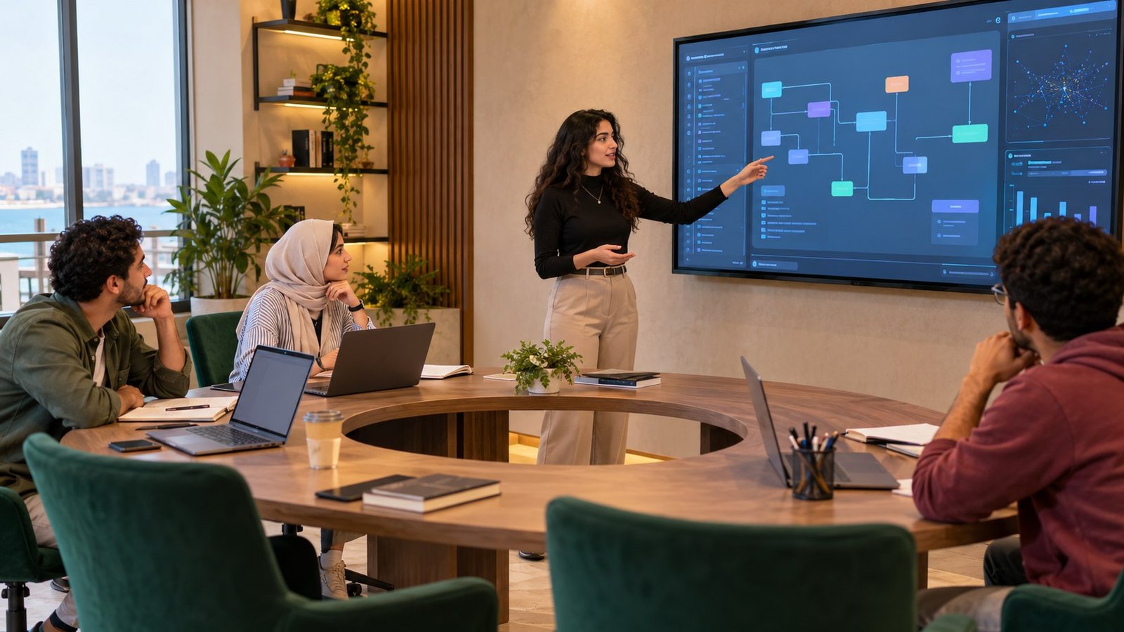 Softwarepräsentation am Wanddisplay, Symbolbild für IT-Weiterbildung in Ägypten