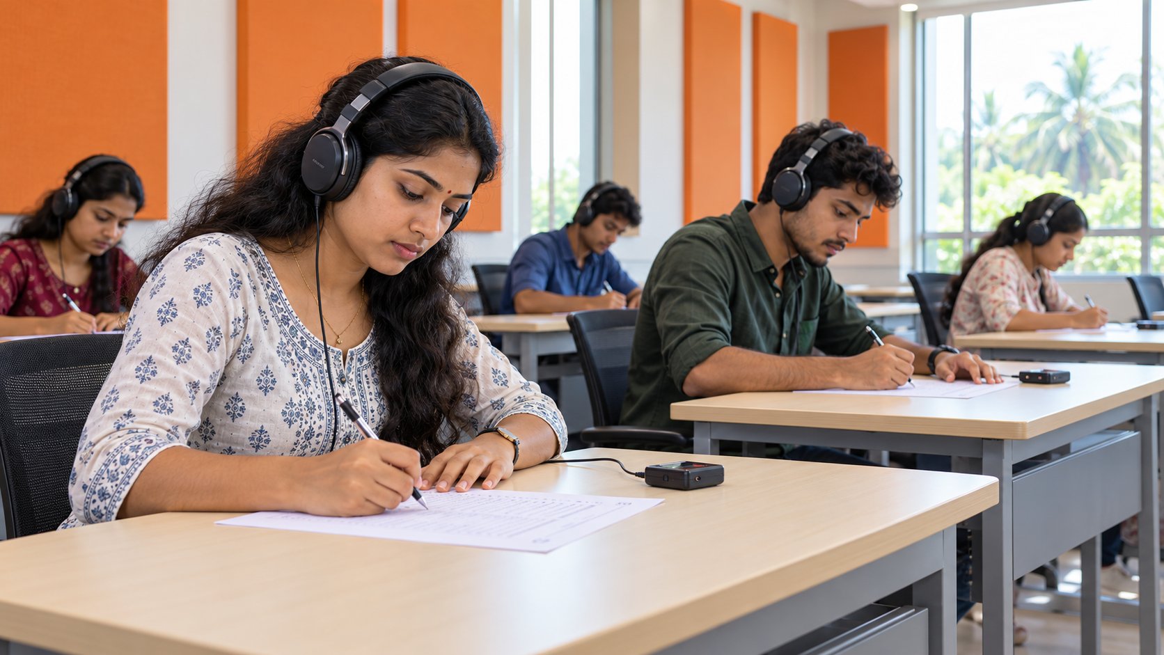 Erwachsene Lernende in Kerala bereiten eine englische Sprachprüfung vor