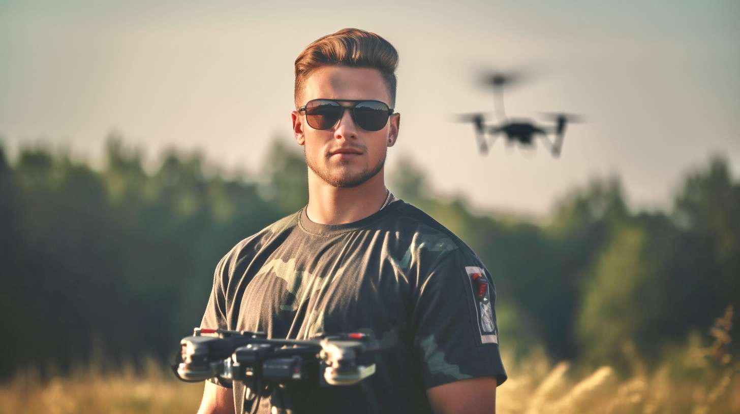 Ein junger Soldat nutzt Drohnen in der Kriegsführung